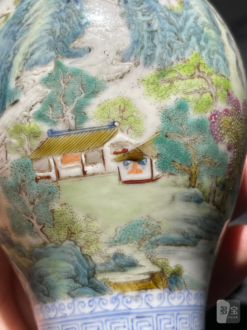 民国 粉彩山水纹梅瓶 - 图8